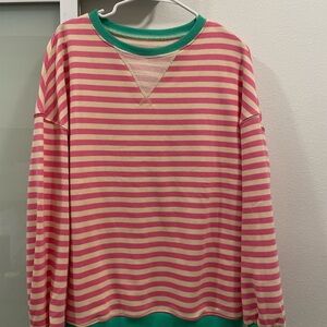 Pink and Green Striped Sweatshirt